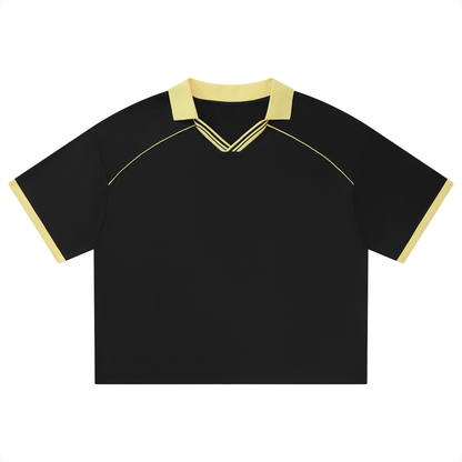 Unisex Collared Piping Boxy Soccer Jersey in black