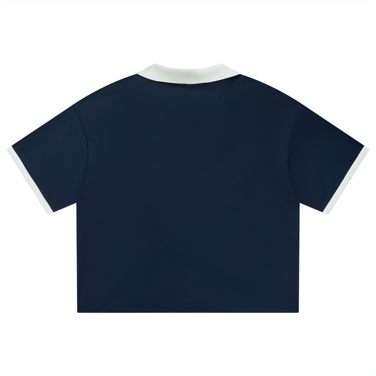 Unisex Collared Piping Boxy Soccer Jersey in navy blue, alternate angle