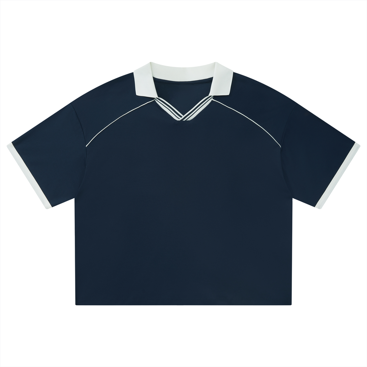 Unisex Collared Piping Boxy Soccer Jersey in navy blue