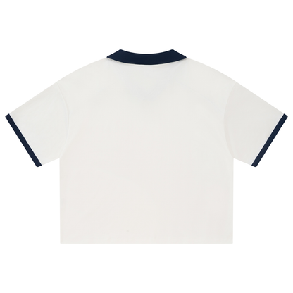 Unisex Collared Piping Boxy Soccer Jersey in white, alternate angle