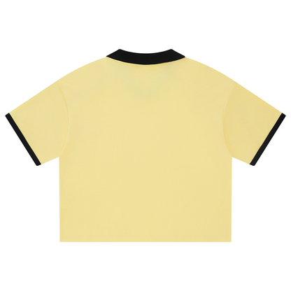 Unisex Collared Piping Boxy Soccer Jersey in yellow, alternate angle