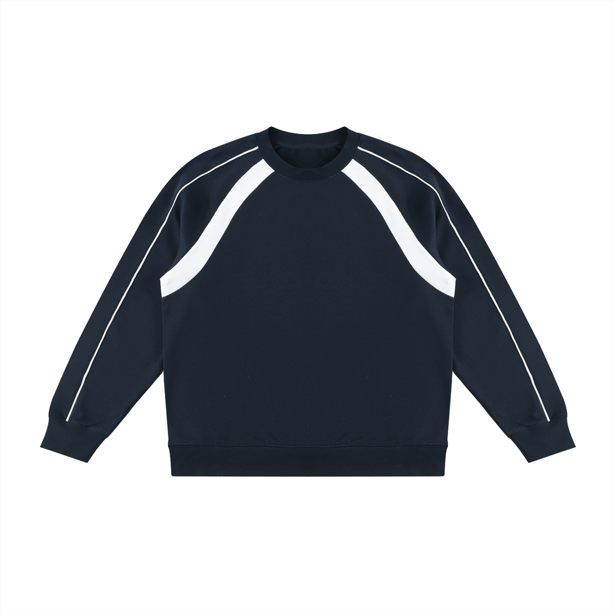 Unisex Color Block Crewneck Sweatshirt in navy blue with white