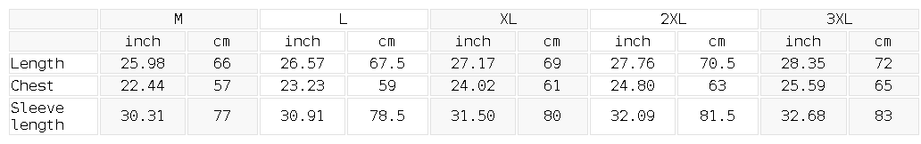 Size chart for the Unisex Color Block Crewneck Sweatshirt