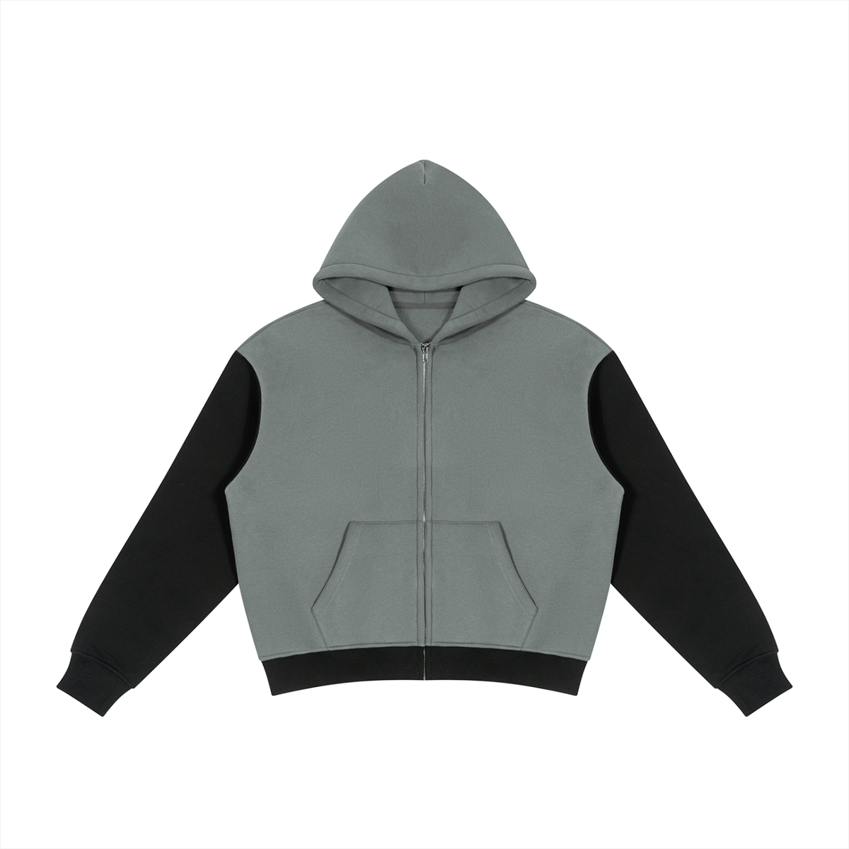 Unisex Color Block Fleece Full Zip Hoodie in dark gray with black