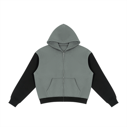 Unisex Color Block Fleece Full Zip Hoodie in dark gray with black