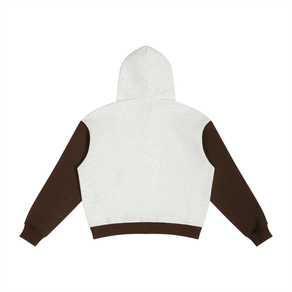 Unisex Color Block Fleece Full Zip Hoodie in flower gray with coffee, alternate angle