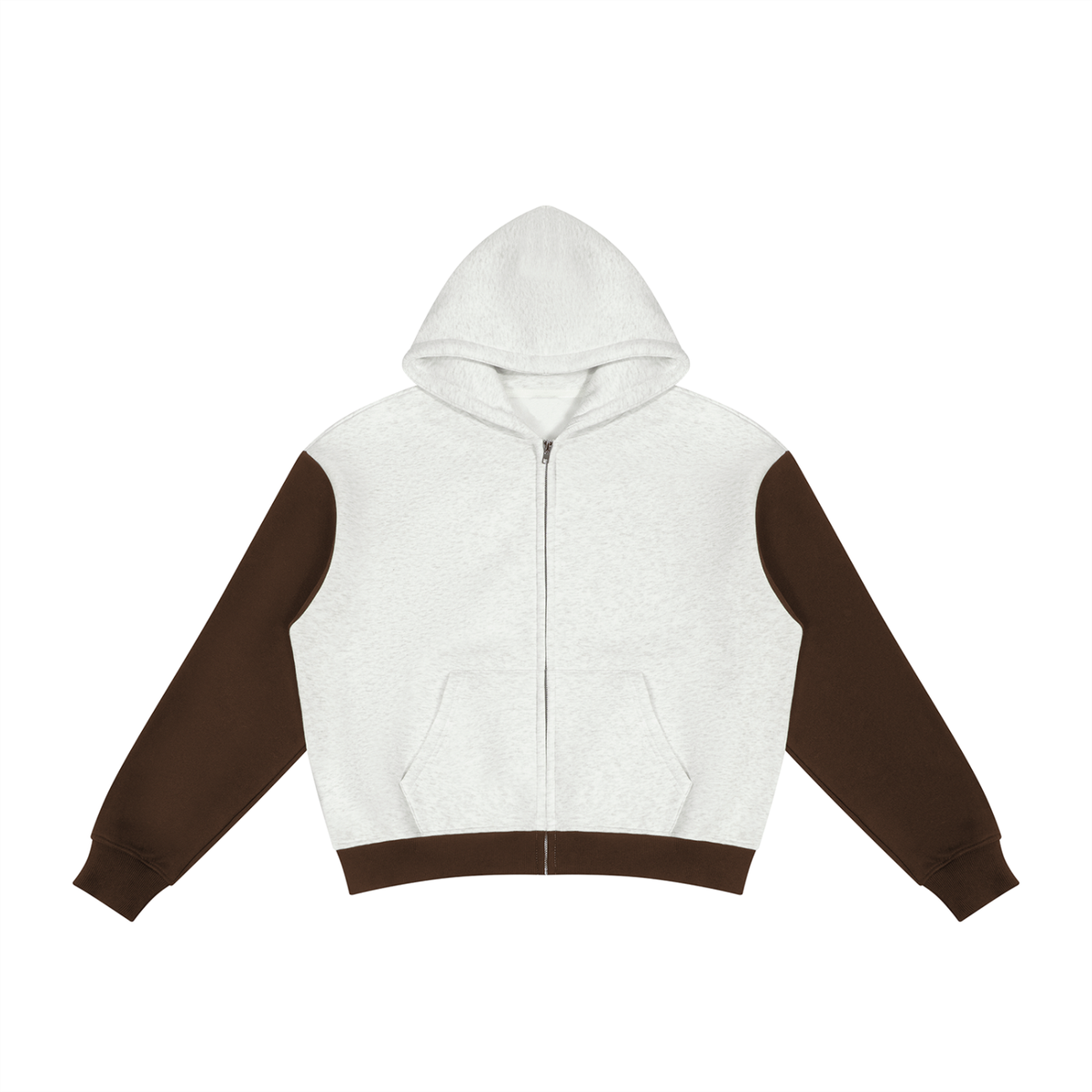 Unisex Color Block Fleece Full Zip Hoodie in flower gray with coffee