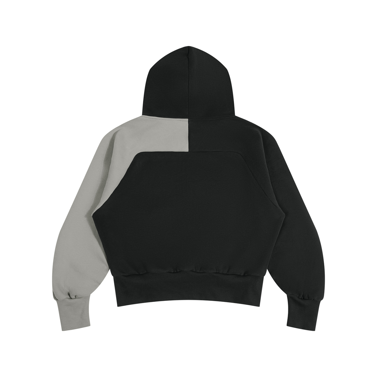 Unisex Color-Block Fleece Hoodie in black with gray, alternate angle