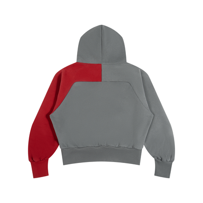Unisex Color-Block Fleece Hoodie in dark gray with red, alternate angle