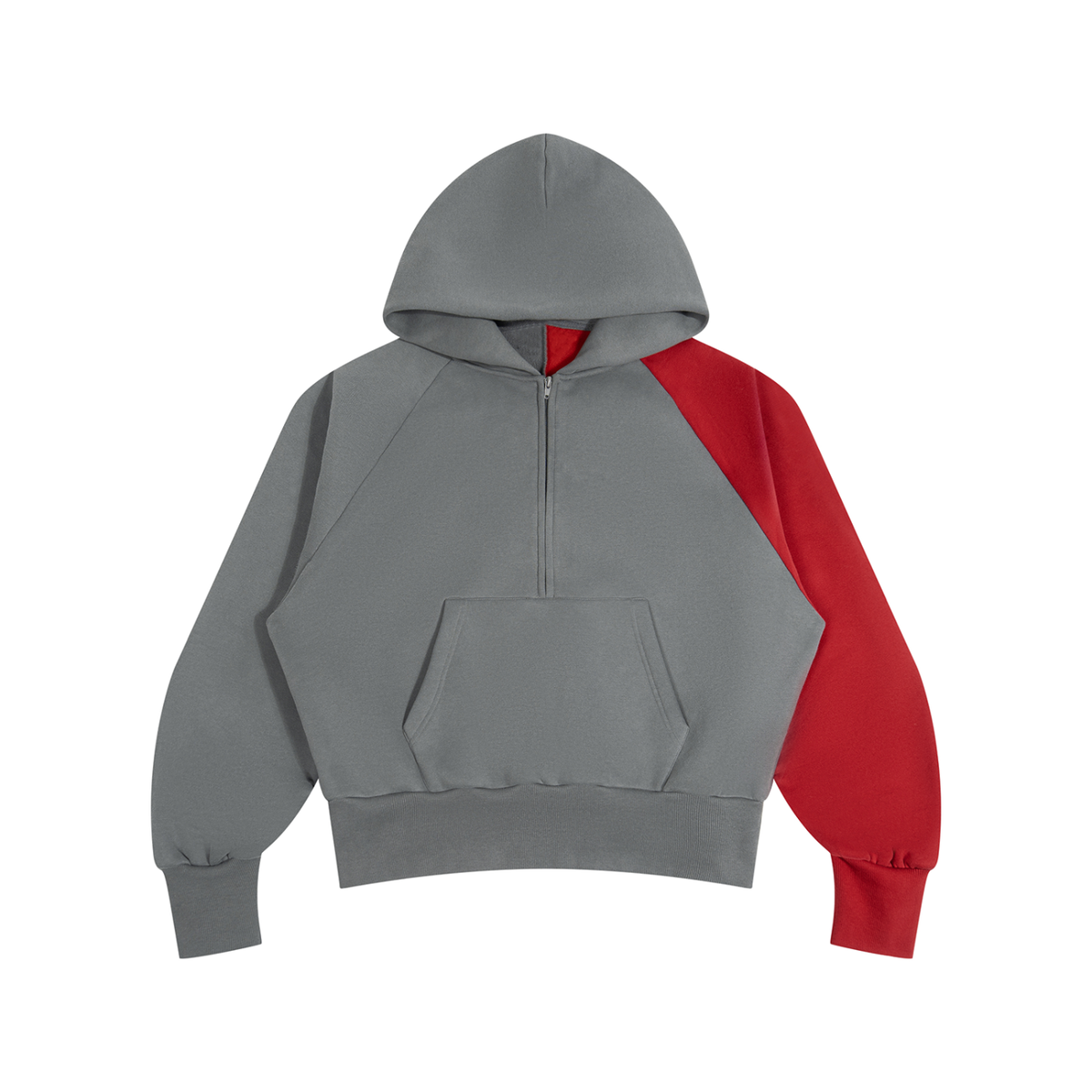 Unisex Color-Block Fleece Hoodie in dark gray with red