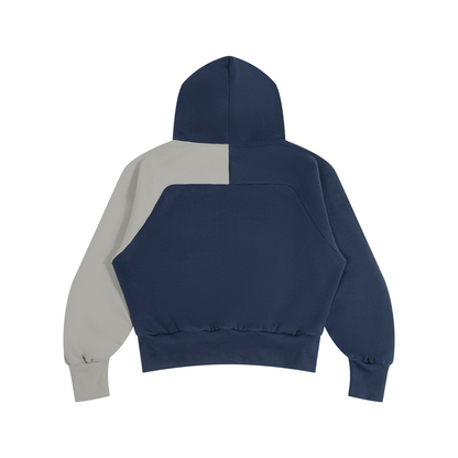 Unisex Color-Block Fleece Hoodie in navy blue with gray, alternate angle