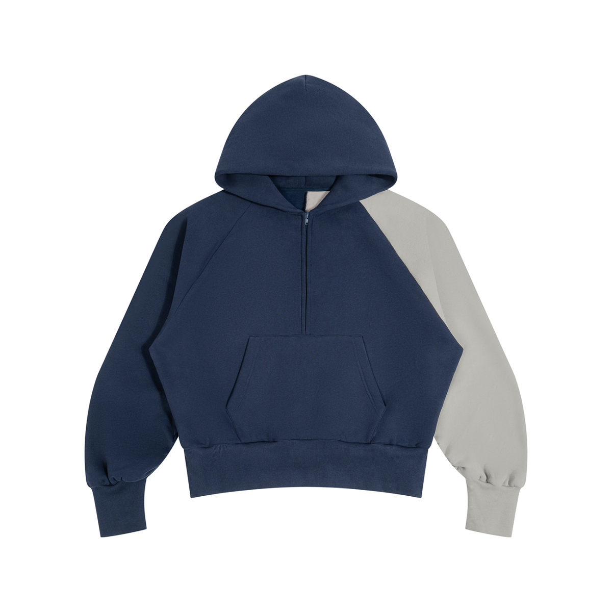 Unisex Color-Block Fleece Hoodie in navy blue with gray