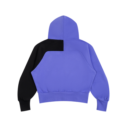 Unisex Color-Block Fleece Hoodie in purple with black, alternate angle