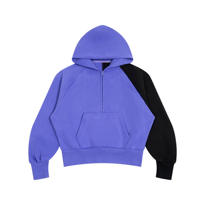 Unisex Color-Block Fleece Hoodie in purple with black