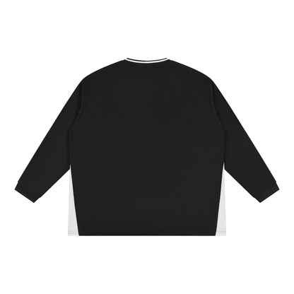 Unisex Color Block Long Sleeve Jersey in black with red, alternate angle