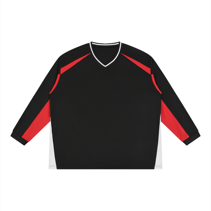 Unisex Color Block Long Sleeve Jersey in black with red
