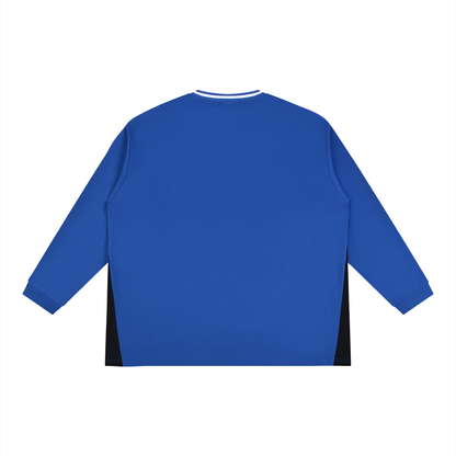 Unisex Color Block Long Sleeve Jersey in blue with white, alternate angle