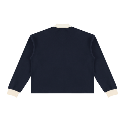 Unisex Color Block Long Sleeve Sweatshirt in navy blue, alternate angle