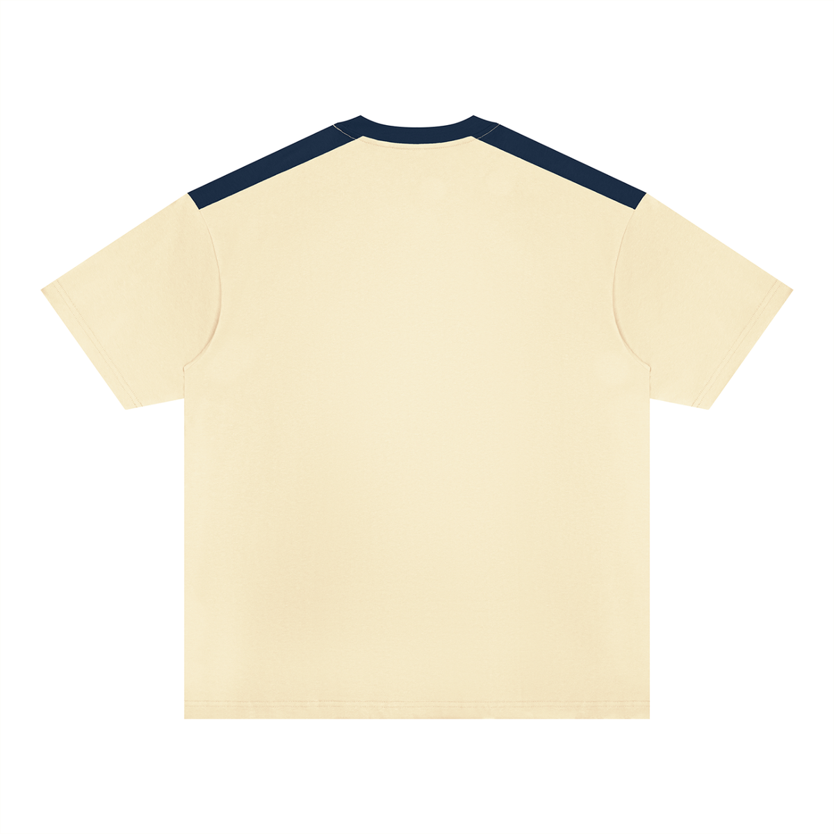 Unisex Color Block Loose T-Shirt in apricot with navy blue, alternate angle