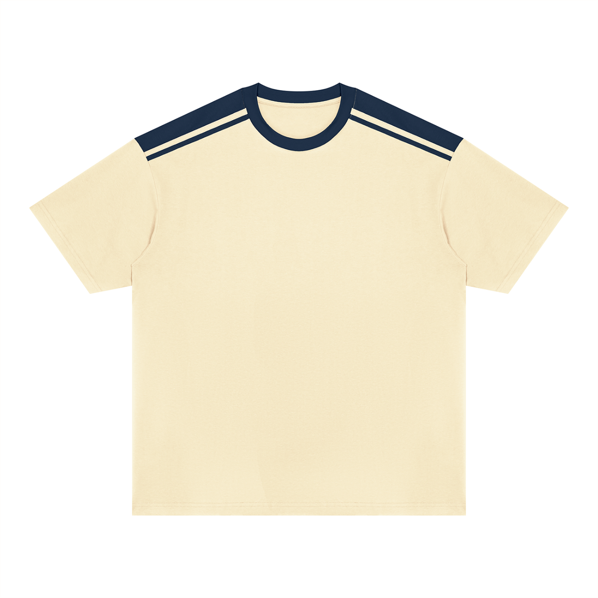 Unisex Color Block Loose T-Shirt in apricot with navy blue
