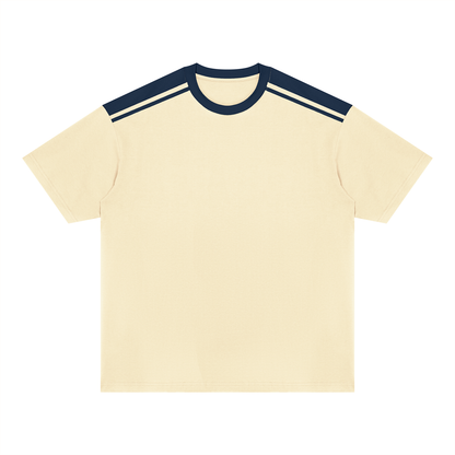 Unisex Color Block Loose T-Shirt in apricot with navy blue