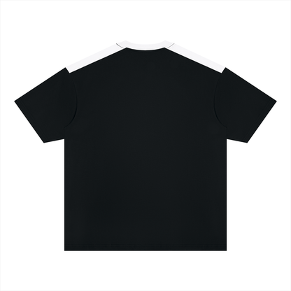 Unisex Color Block Loose T-Shirt in black with white, alternate angle