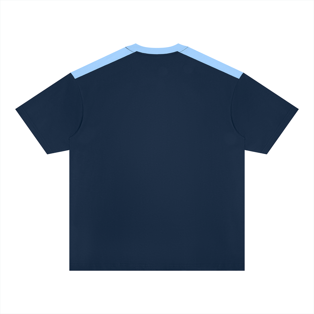 Unisex Color Block Loose T-Shirt in navy blue with light blue, alternate angle