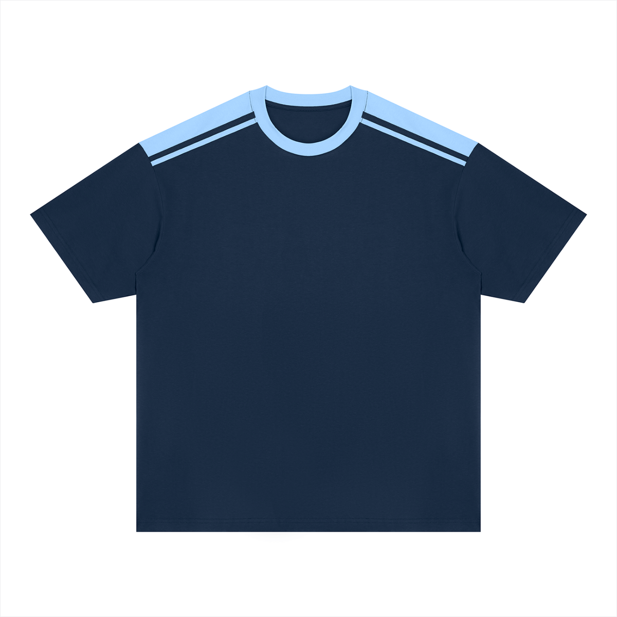 Unisex Color Block Loose T-Shirt in navy blue with light blue
