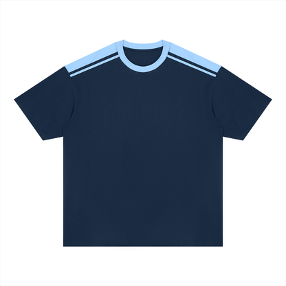 Unisex Color Block Loose T-Shirt in navy blue with light blue