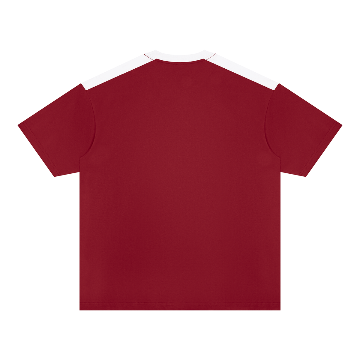 Unisex Color Block Loose T-Shirt in wine red with white, alternate angle