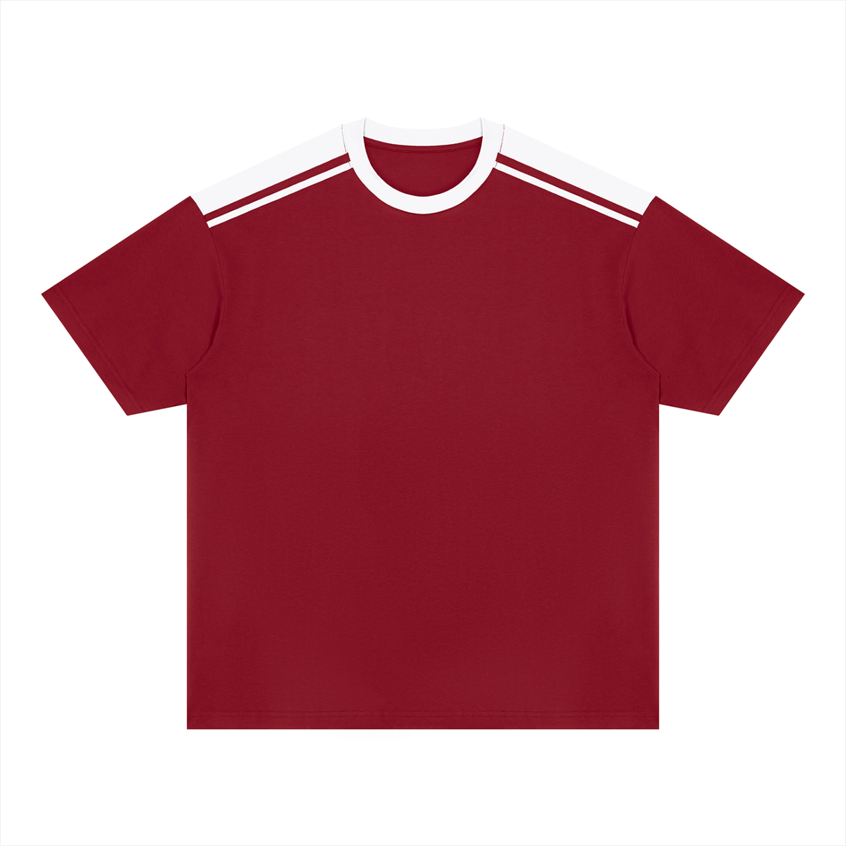 Unisex Color Block Loose T-Shirt in wine red with white