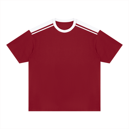 Unisex Color Block Loose T-Shirt in wine red with white