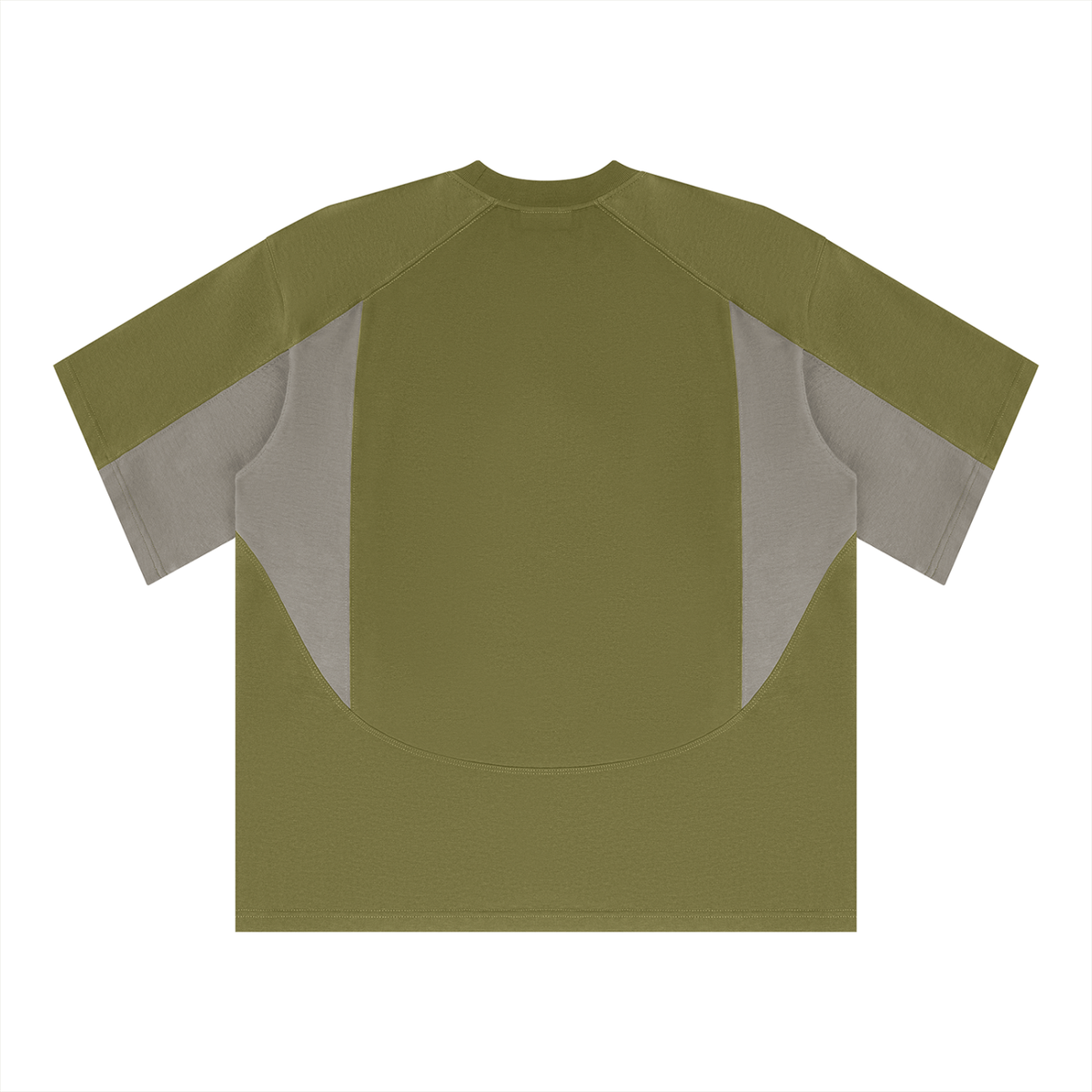 Unisex Color Block Paneling T-Shirt in army green with gray, alternate angle