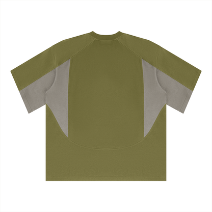 Unisex Color Block Paneling T-Shirt in army green with gray, alternate angle