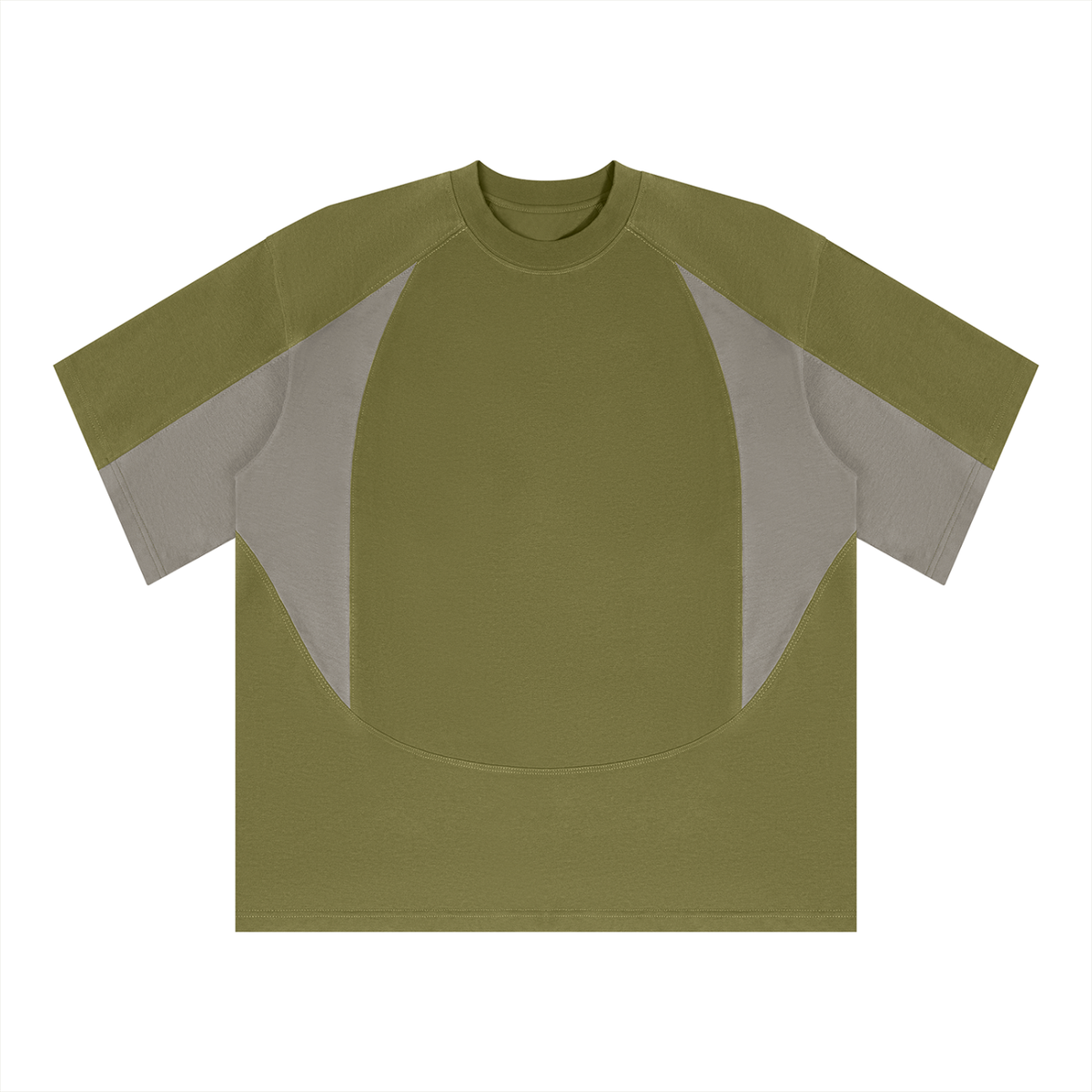 Unisex Color Block Paneling T-Shirt in army green with gray