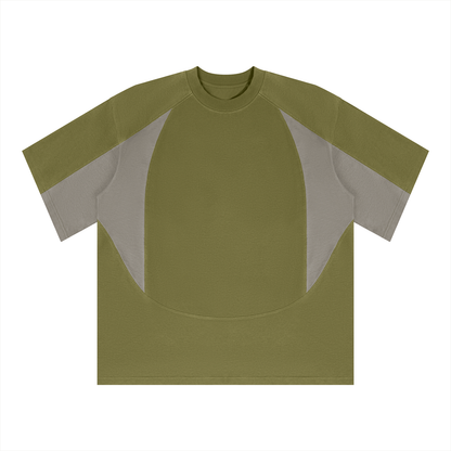 Unisex Color Block Paneling T-Shirt in army green with gray