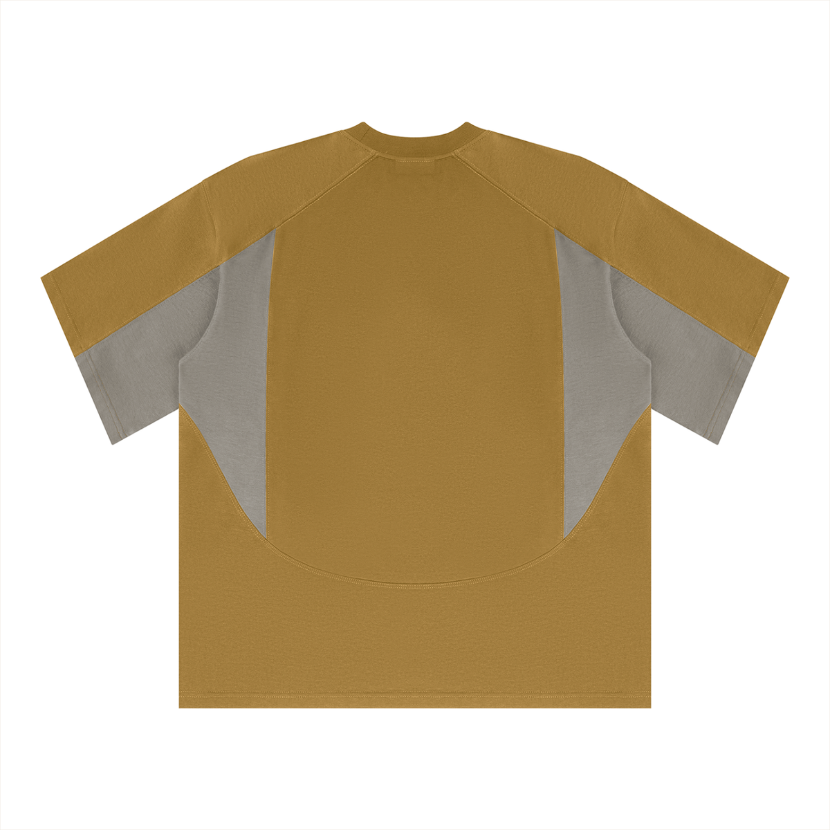 Unisex Color Block Paneling T-Shirt in khaki with gray, alternate angle