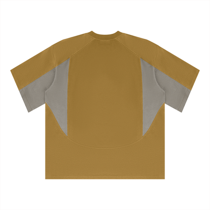 Unisex Color Block Paneling T-Shirt in khaki with gray, alternate angle