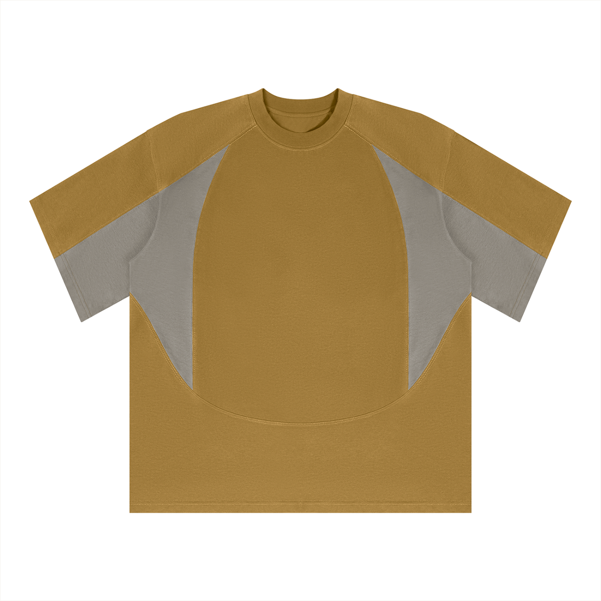 Unisex Color Block Paneling T-Shirt in khaki with gray