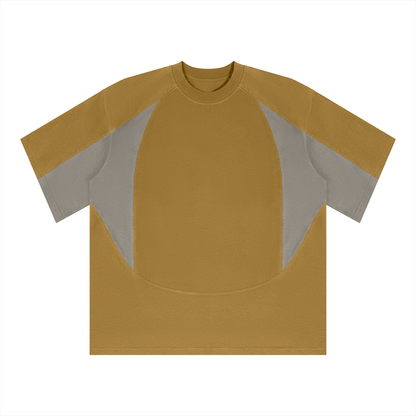 Unisex Color Block Paneling T-Shirt in khaki with gray