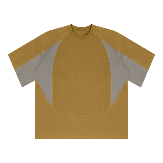 Unisex Color Block Paneling T-Shirt in khaki with gray