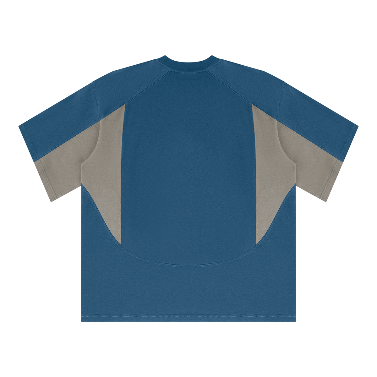 Unisex Color Block Paneling T-Shirt in navy blue with gray, alternate angle