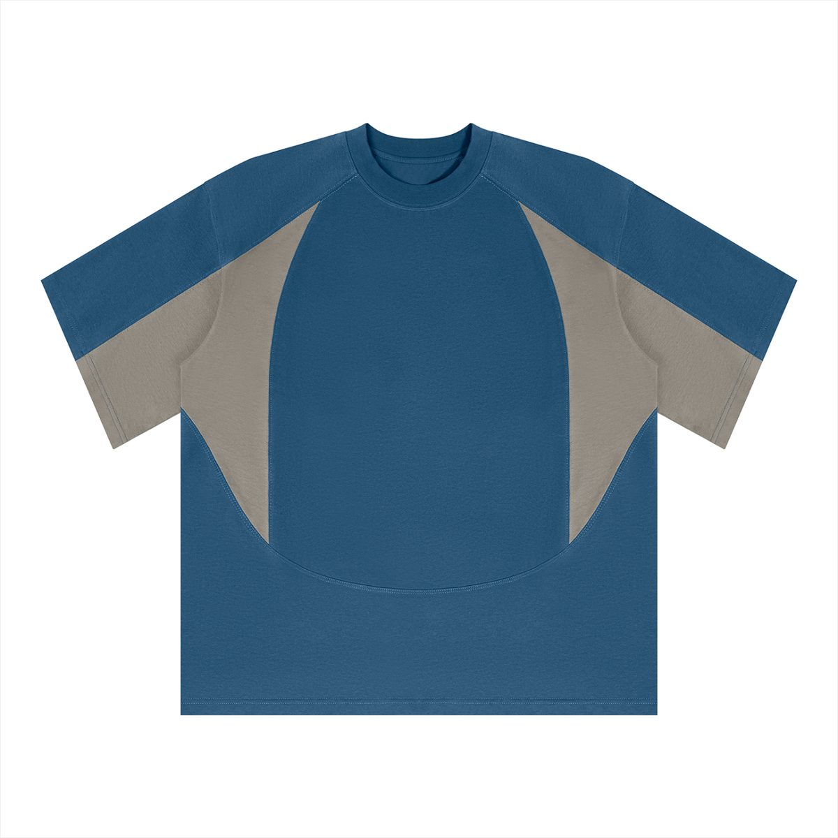Unisex Color Block Paneling T-Shirt in navy blue with gray