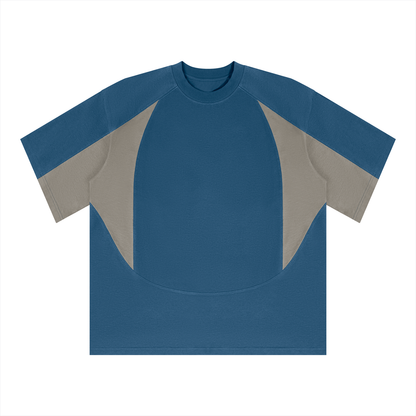 Unisex Color Block Paneling T-Shirt in navy blue with gray