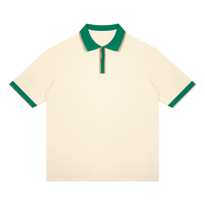 Unisex Color Block Polo Shirt in apricot with green