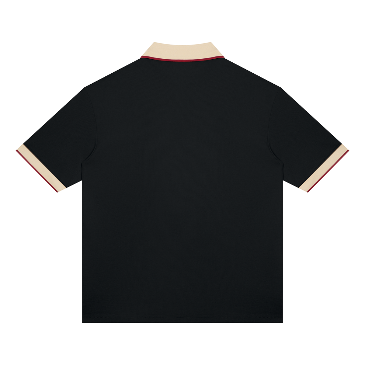 Unisex Color Block Polo Shirt in black with apricot, alternate angle