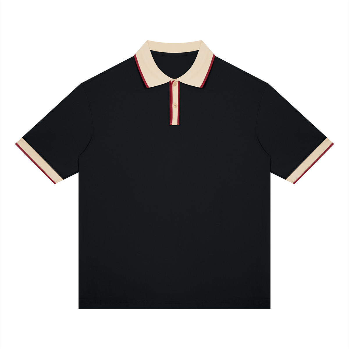 Unisex Color Block Polo Shirt in black with apricot