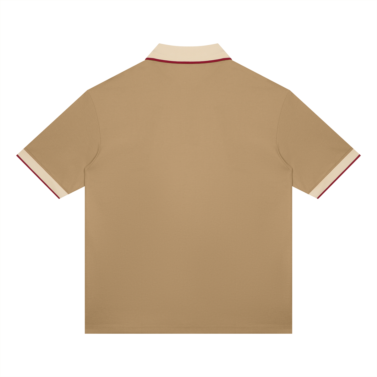 Unisex Color Block Polo Shirt in khaki with beige camel, alternate angle