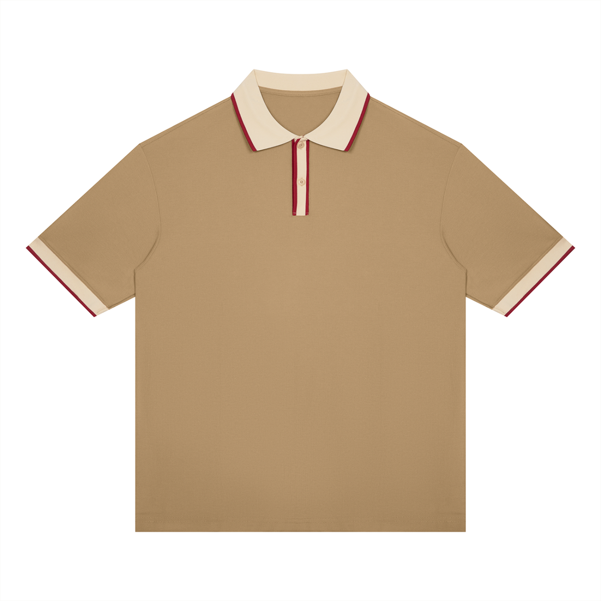 Unisex Color Block Polo Shirt in khaki with beige camel