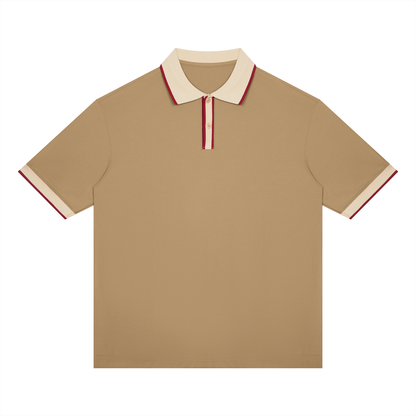 Unisex Color Block Polo Shirt in khaki with beige camel